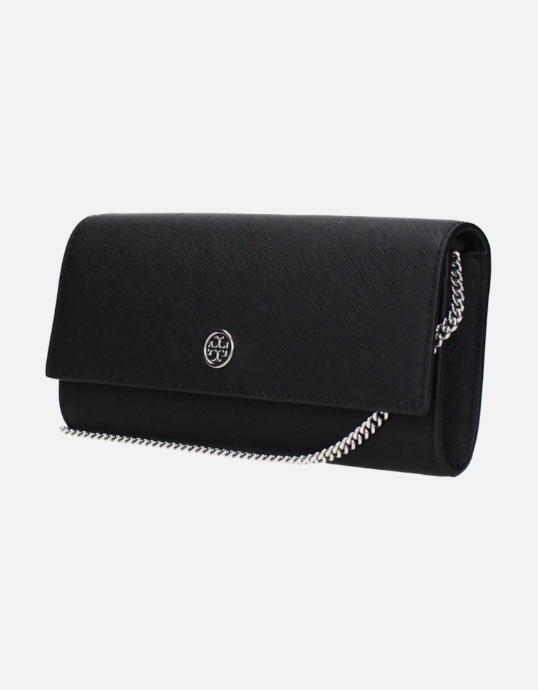 Leather Clutch with Front Logo and Removable Shoulder Strap Women -