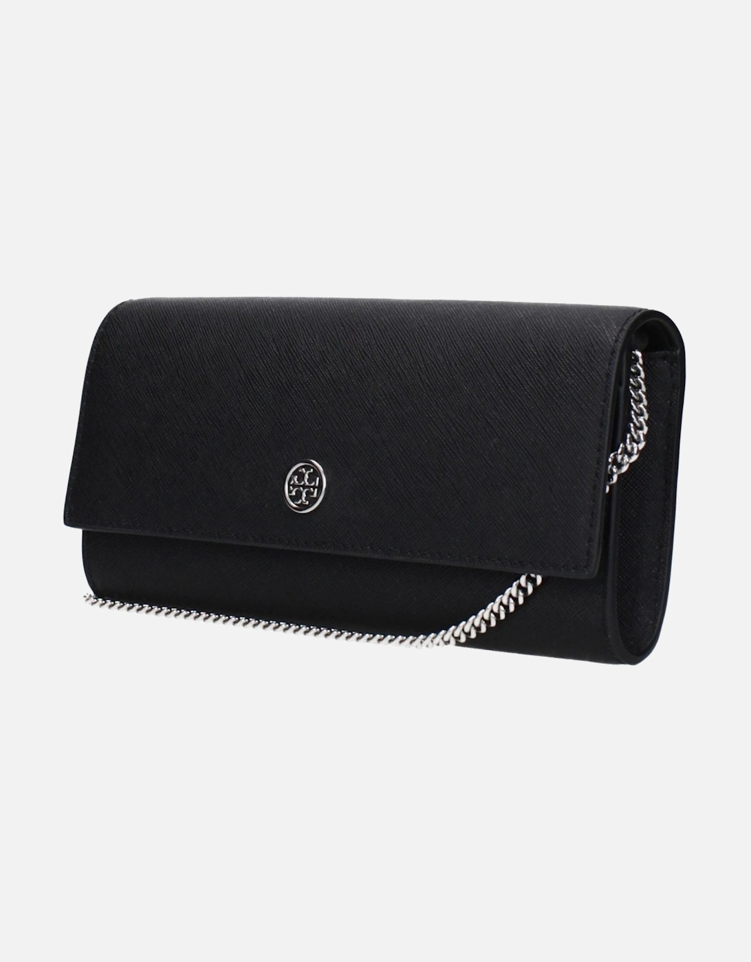 Leather Clutch with Front Logo and Removable Shoulder Strap Women -