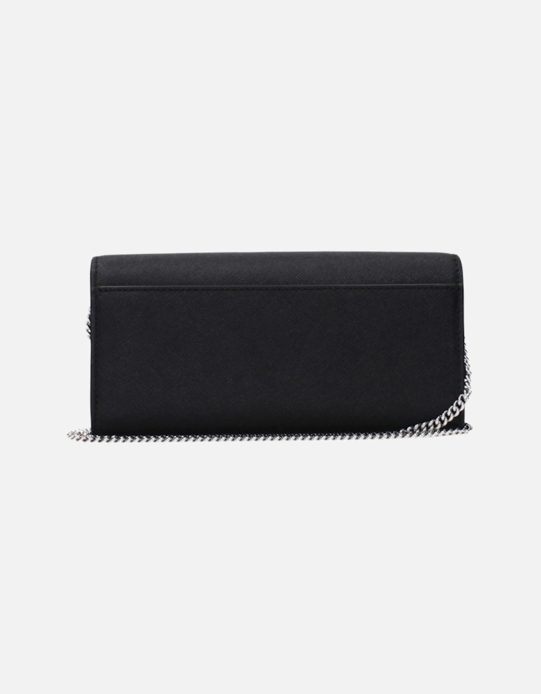 Leather Clutch with Front Logo and Removable Shoulder Strap Women -