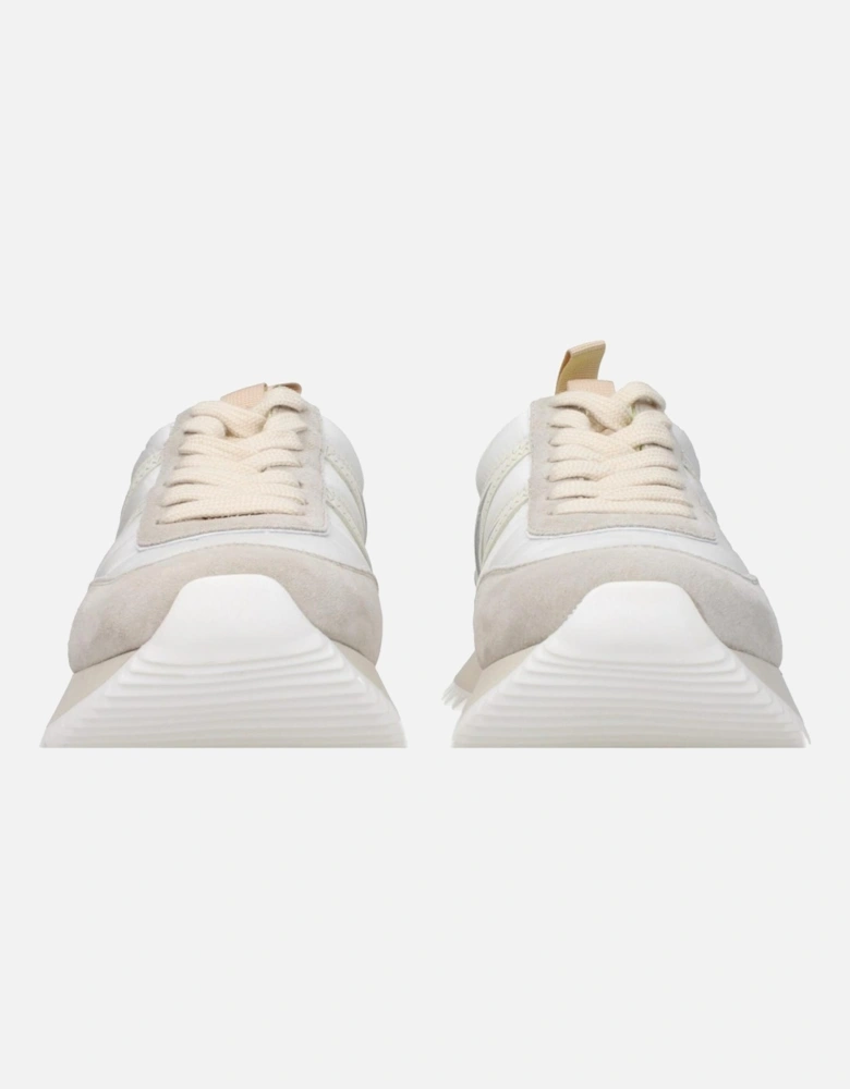 Casual Lace-Up Fabric Sneakers with Back Logo Women - Beige