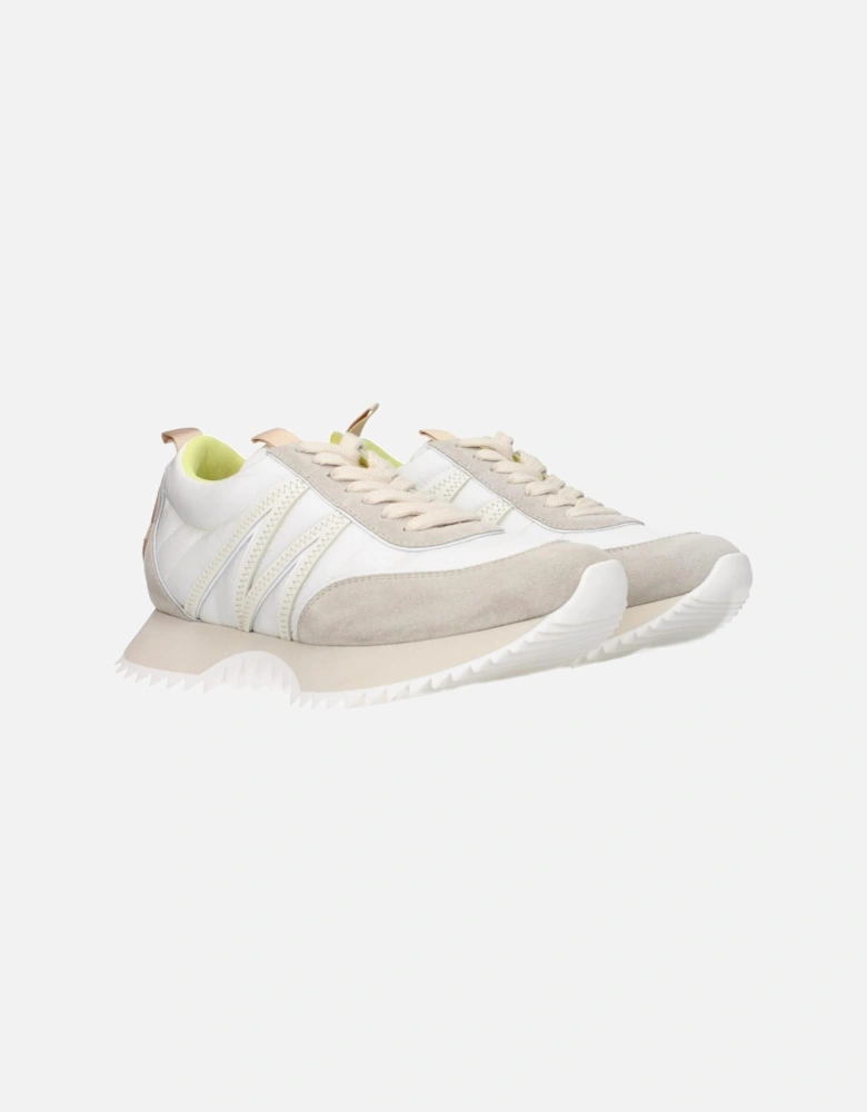Casual Lace-Up Fabric Sneakers with Back Logo Women - Beige