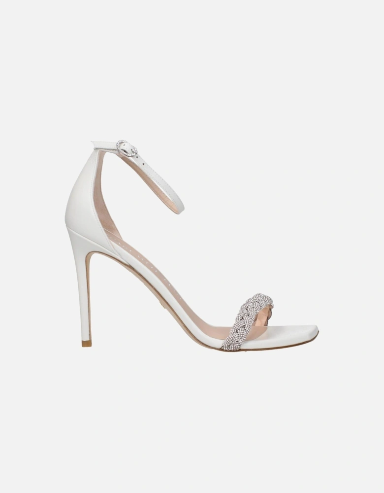 Rhinestone High Heel Leather Sandals Women - White