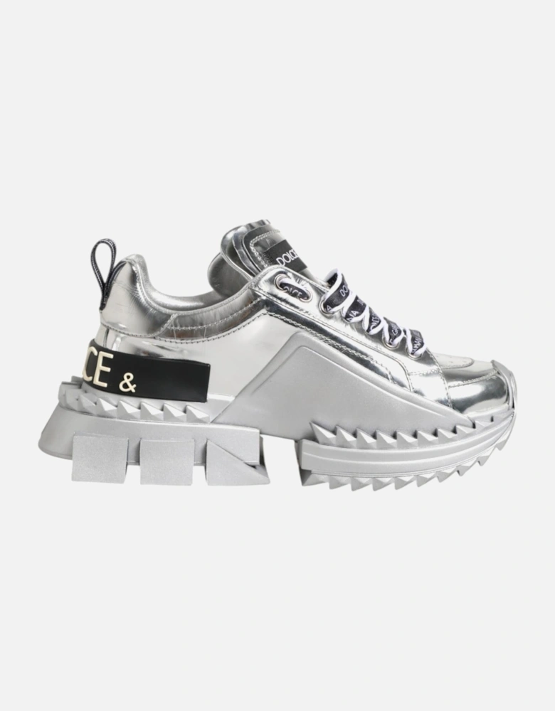Super Queen Calfskin Leather Sneakers Women - Silver