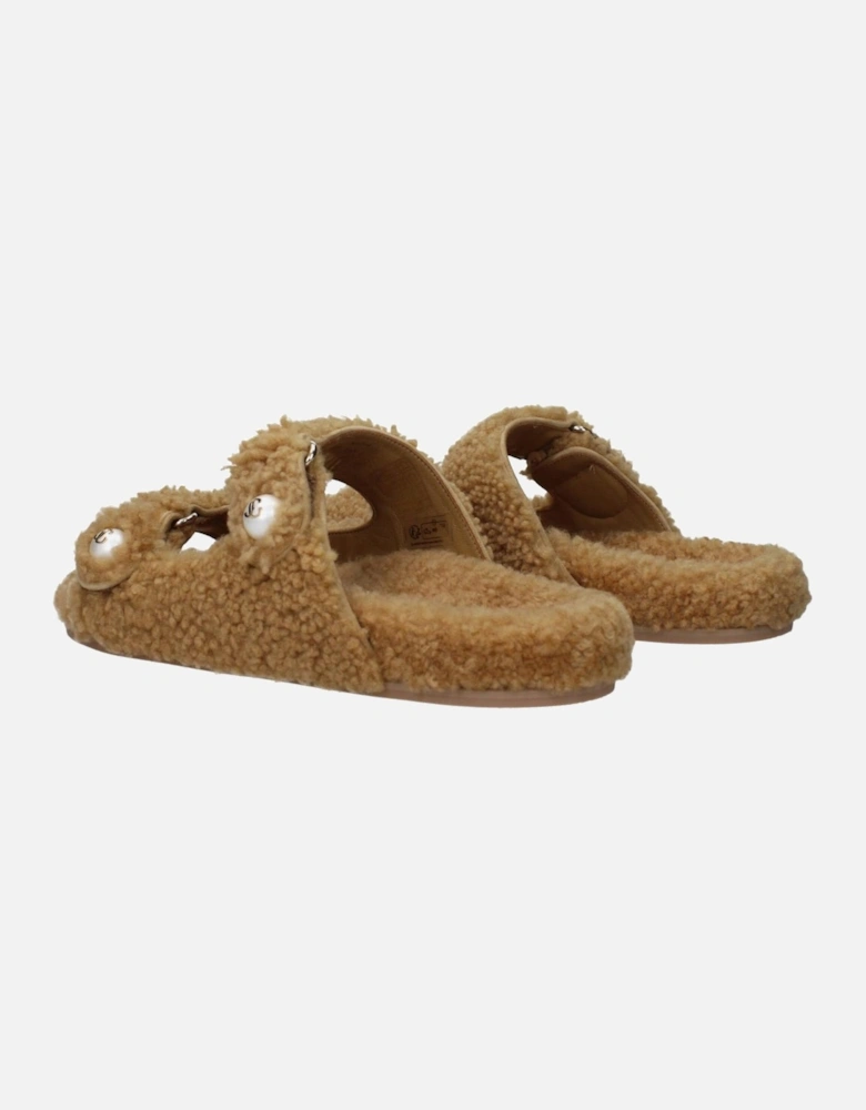 Open Toe Flat Slippers with Side Detail Women - Brown Sandals