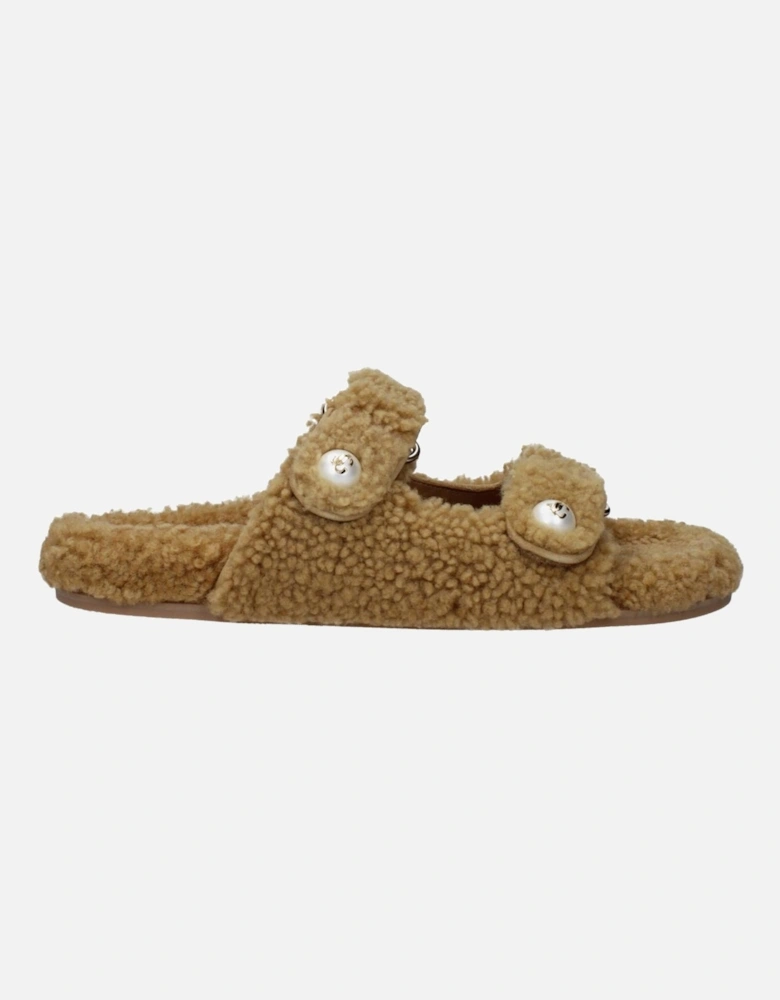 Open Toe Flat Slippers with Side Detail Women - Brown Sandals