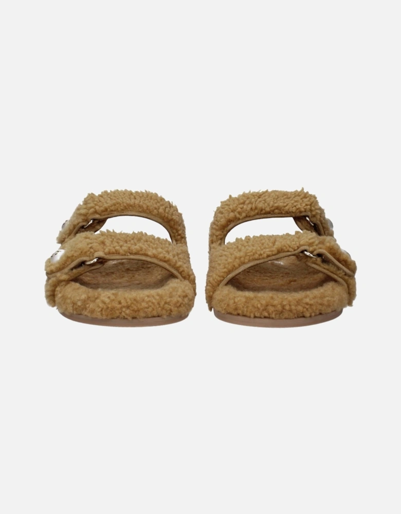 Open Toe Flat Slippers with Side Detail Women - Brown Sandals