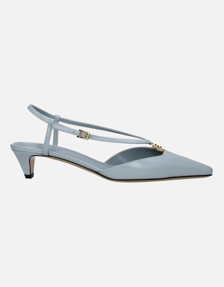 Leather Sandals with Front Logo and Buckle Closure Women - Light Blue