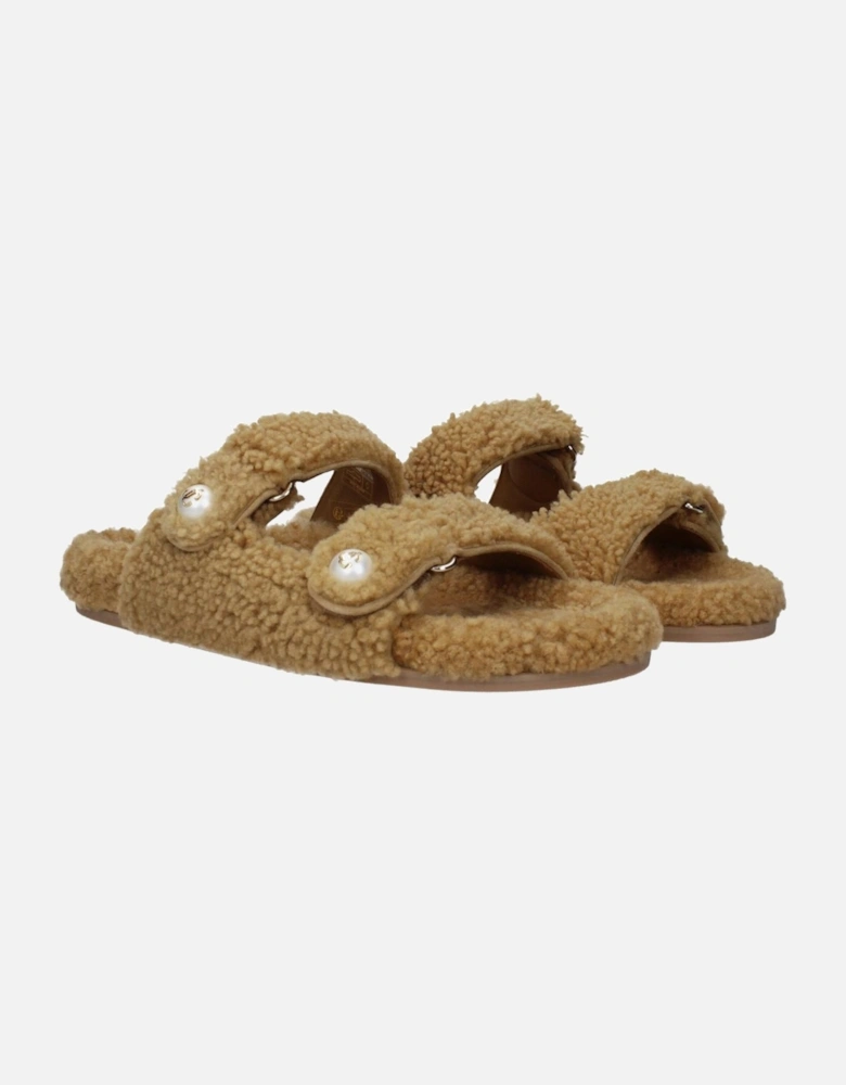 Open Toe Flat Slippers with Side Detail Women - Brown Sandals