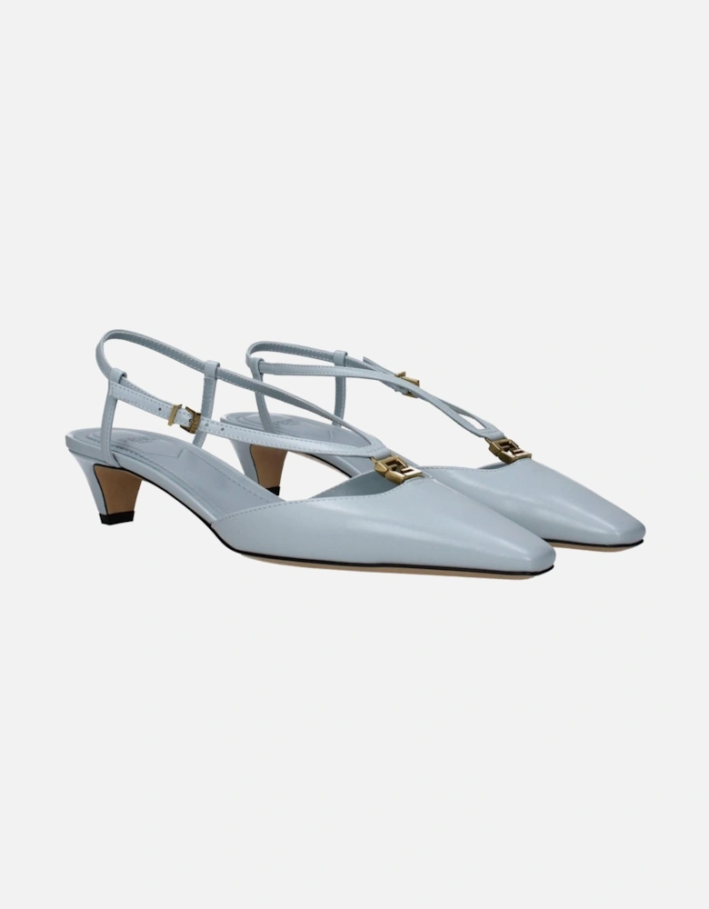 Leather Sandals with Front Logo and Buckle Closure Women - Light Blue