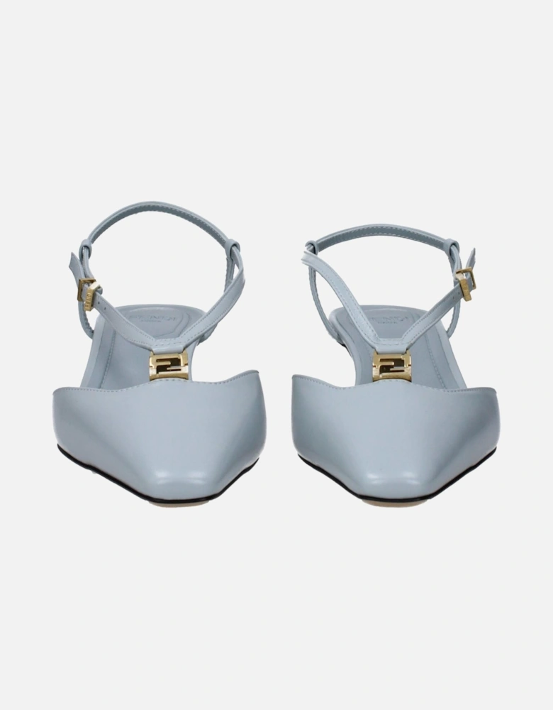 Leather Sandals with Front Logo and Buckle Closure Women - Light Blue
