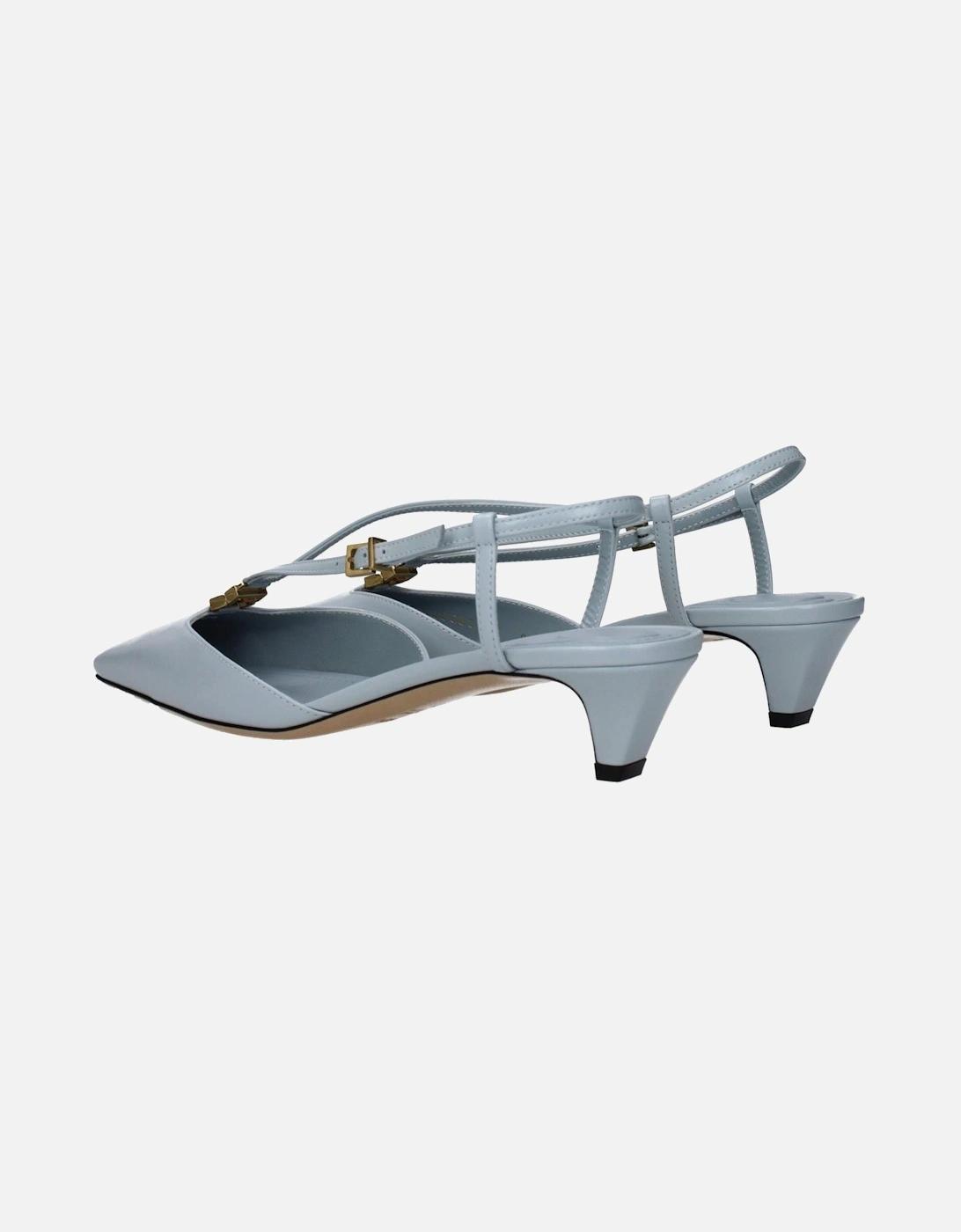 Leather Sandals with Front Logo and Buckle Closure Women - Light Blue