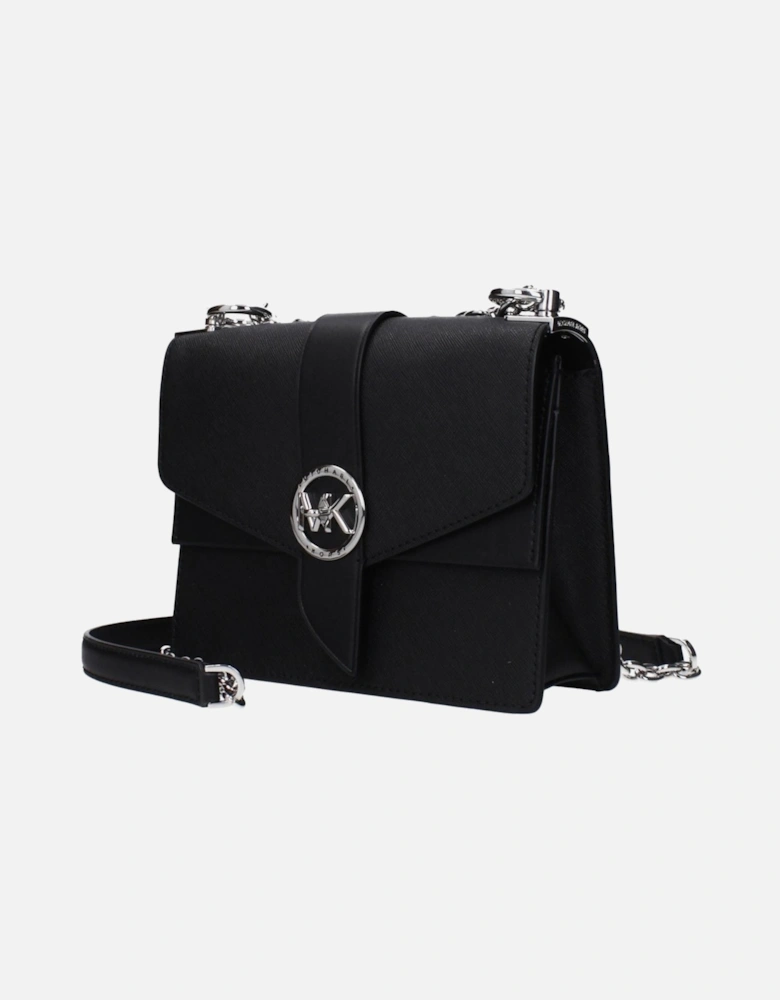 Leather Shoulder Bag with Front Logo Women - Black