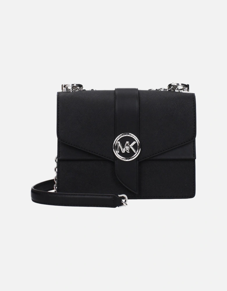Leather Shoulder Bag with Front Logo Women - Black