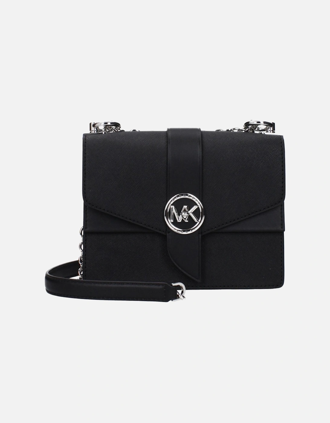 Leather Shoulder Bag with Front Logo Women - Black, 4 of 3