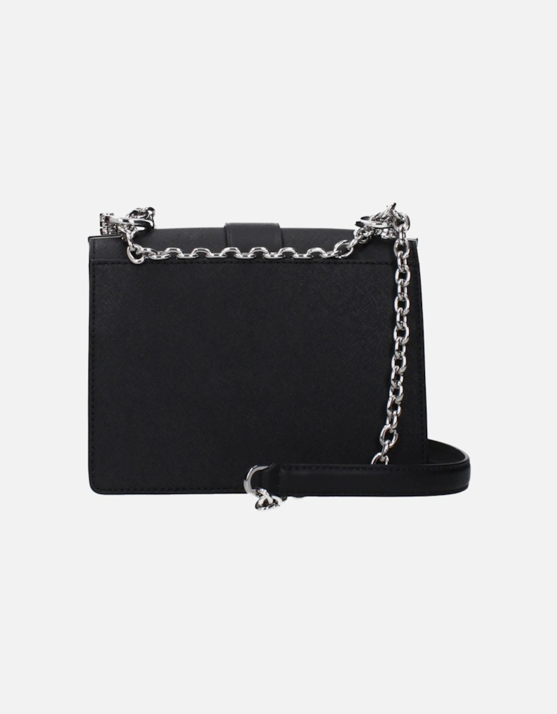 Leather Shoulder Bag with Front Logo Women - Black