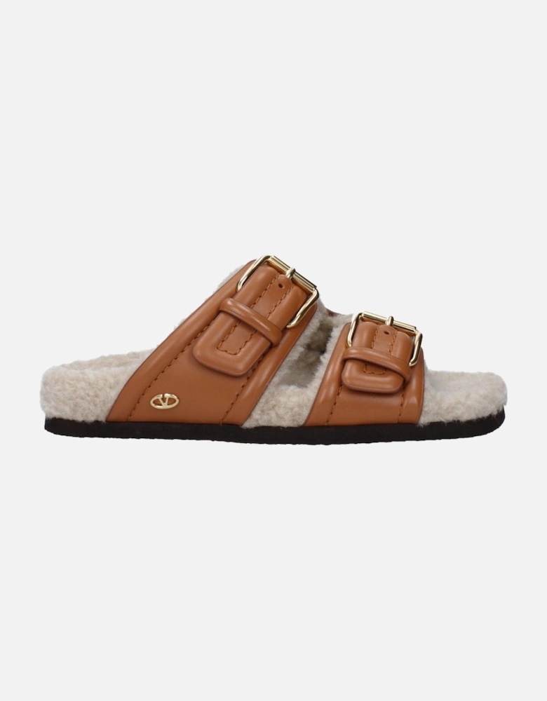 Leather Buckle Closure Casual Slippers and Clogs Women - Brown Sandals