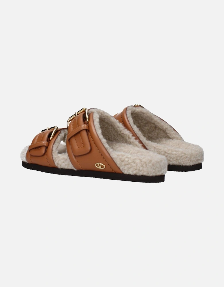 Leather Buckle Closure Casual Slippers and Clogs Women - Brown Sandals