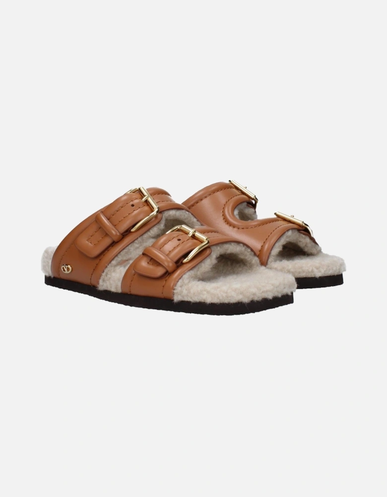 Leather Buckle Closure Casual Slippers and Clogs Women - Brown Sandals