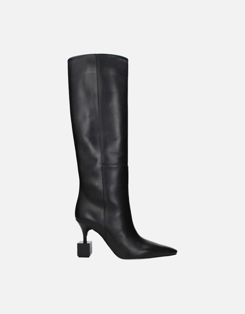 Vintage Effect High Heel Leather Boots Women - Black