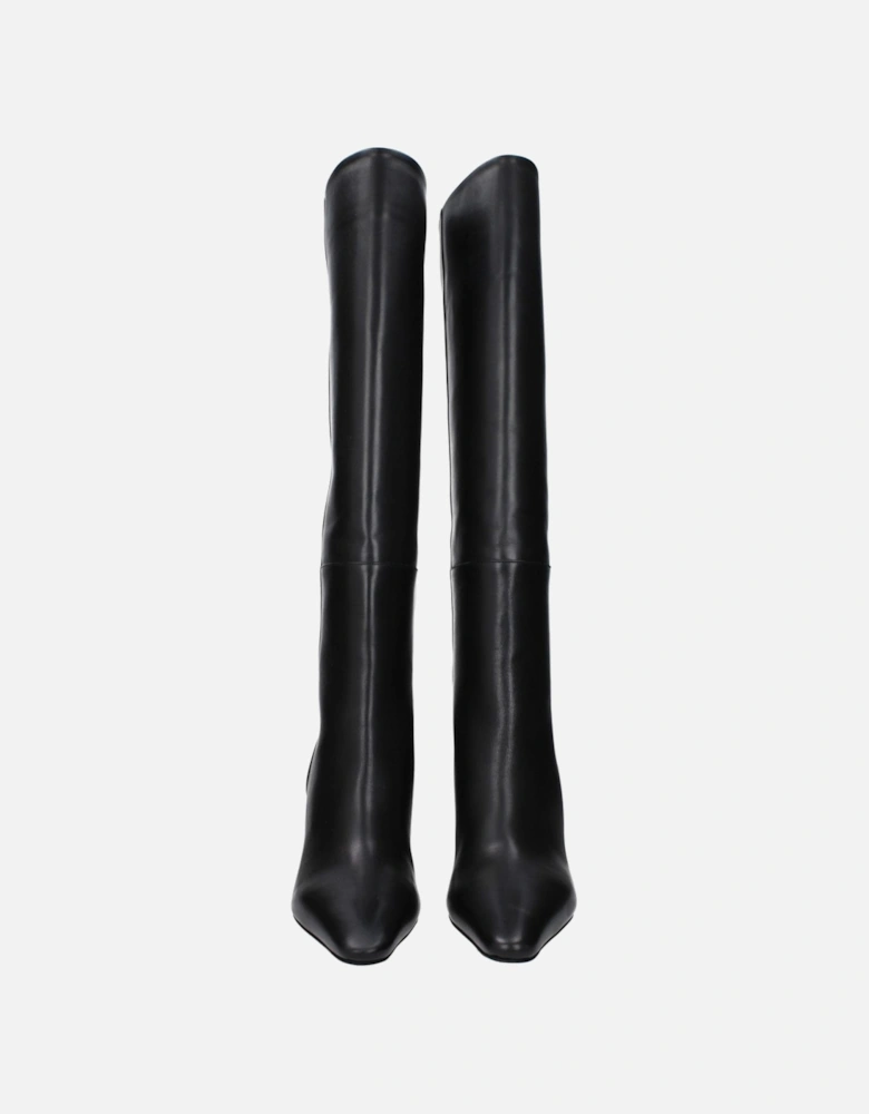 Vintage Effect High Heel Leather Boots Women - Black