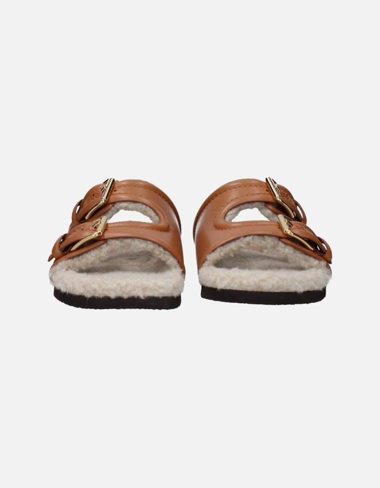Leather Buckle Closure Casual Slippers and Clogs Women - Brown Sandals