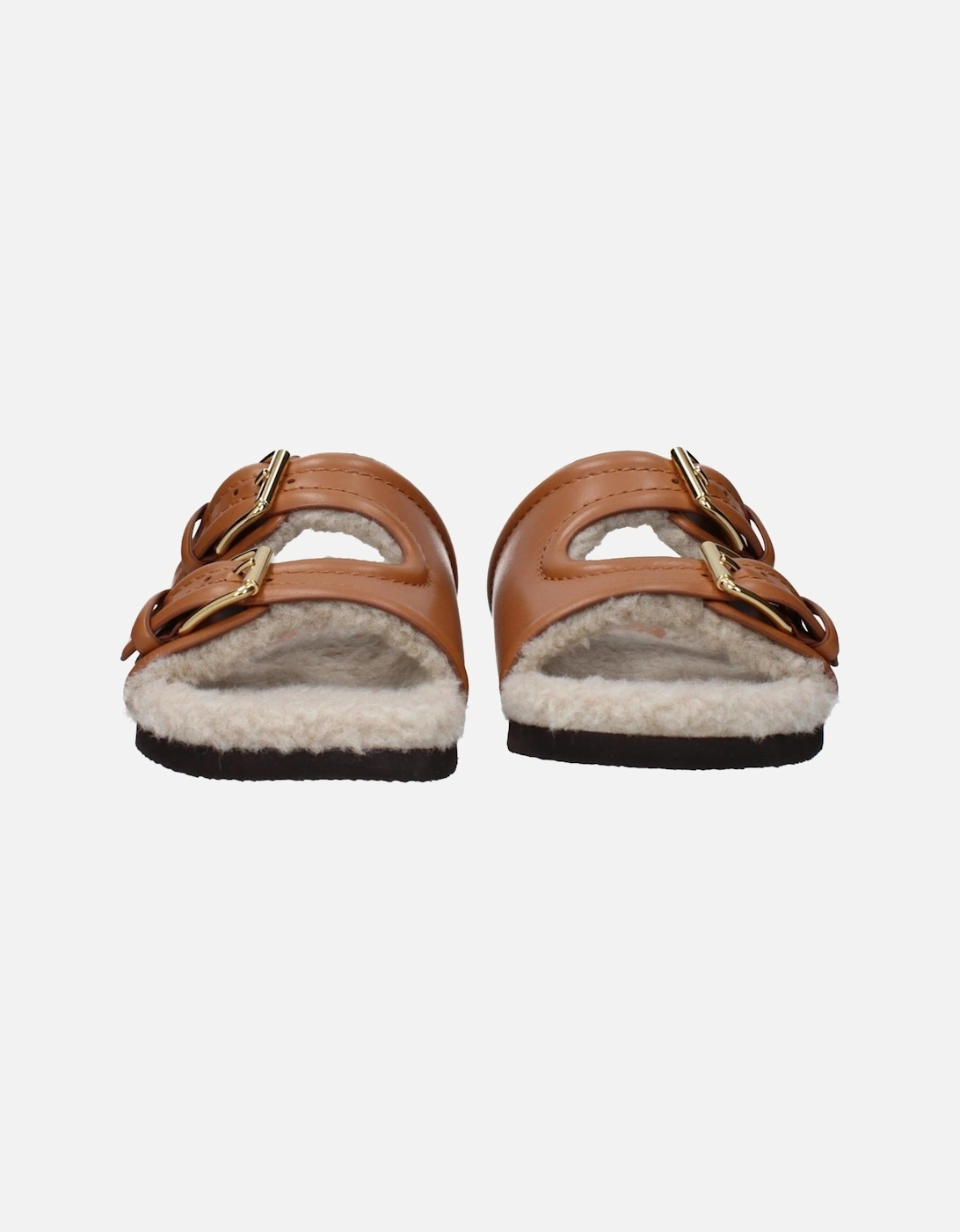 Leather Buckle Closure Casual Slippers and Clogs Women - Brown Sandals