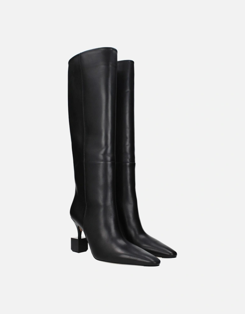 Vintage Effect High Heel Leather Boots Women - Black