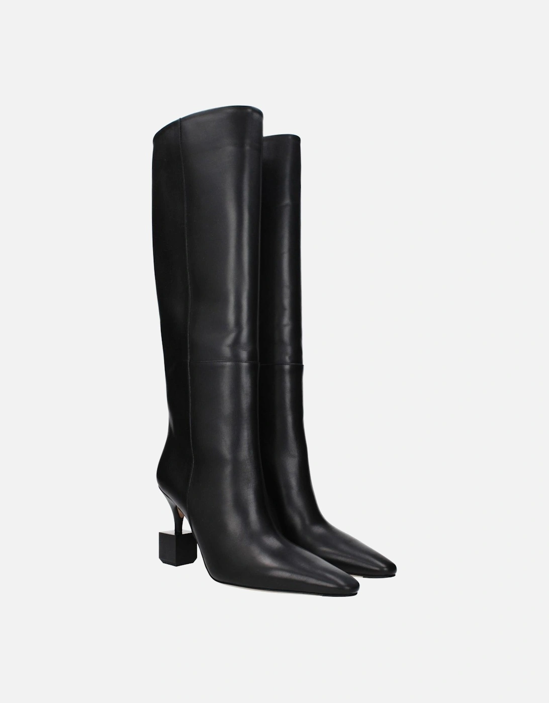 Vintage Effect High Heel Leather Boots Women - Black