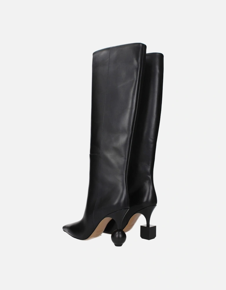 Vintage Effect High Heel Leather Boots Women - Black