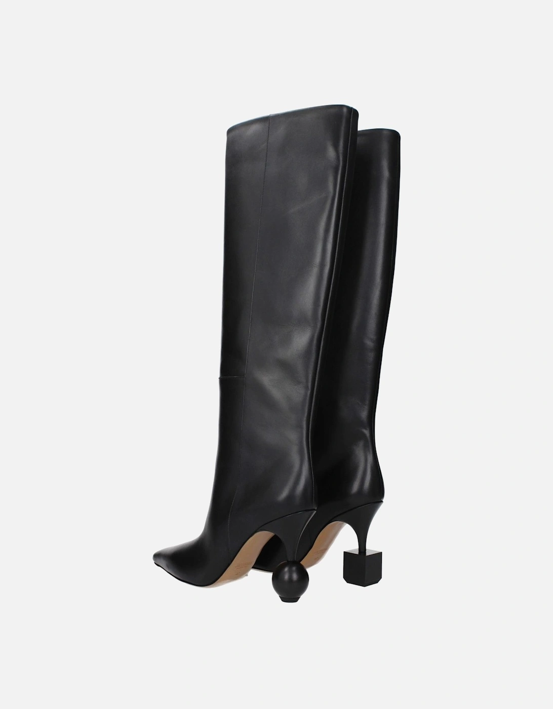 Vintage Effect High Heel Leather Boots Women - Black