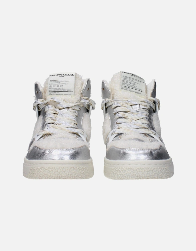 Leather Sneakers with Logo and Lace Closure Women - Gray