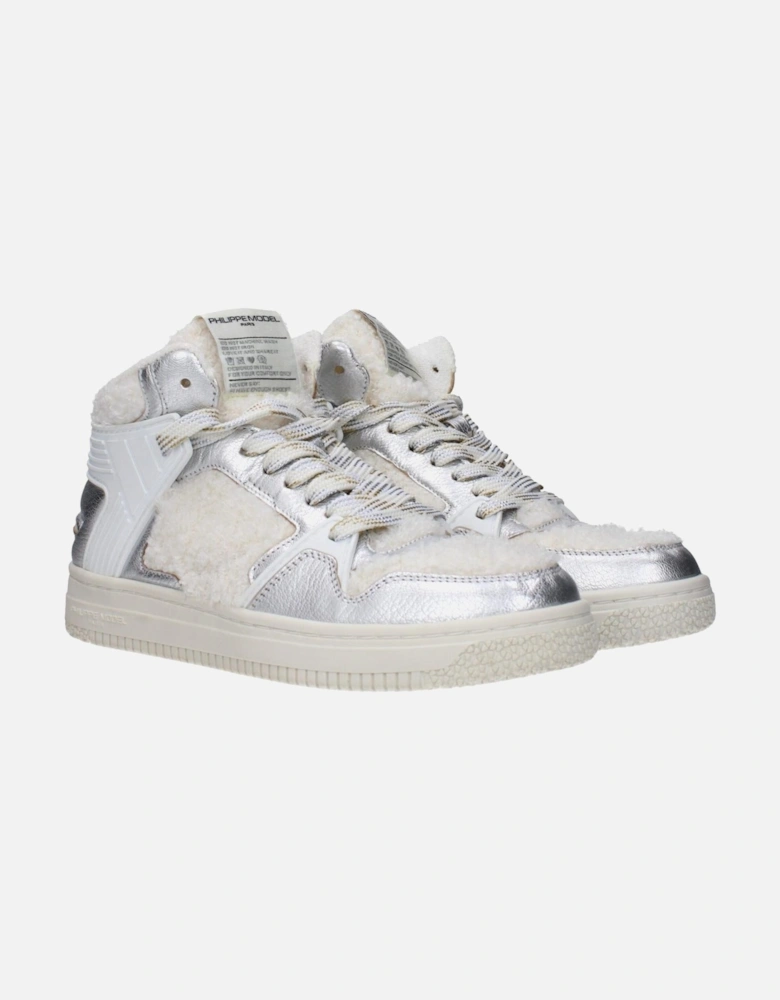 Leather Sneakers with Logo and Lace Closure Women - Gray