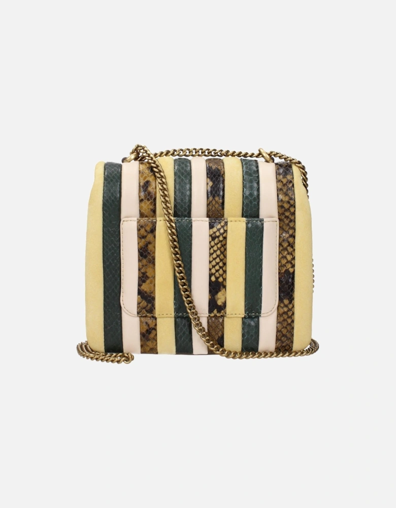 Leather Shoulder Bag with Logo and Vintage Effect Women - Yellow