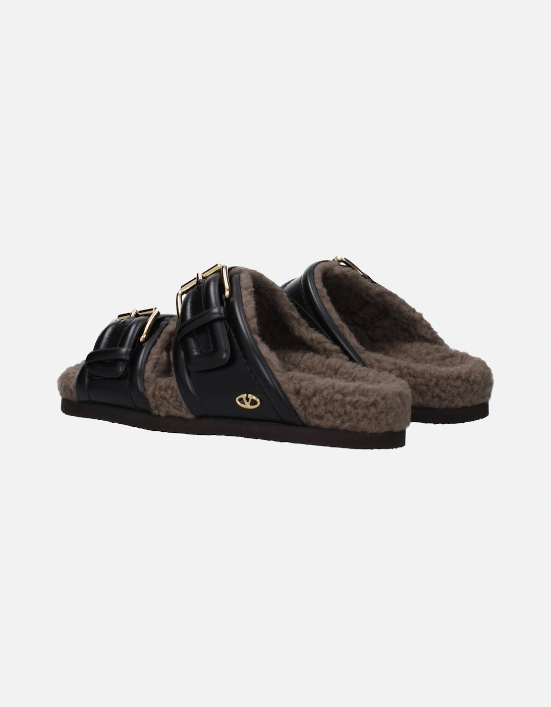 Leather Slippers with Buckle Closure Women - Black Sandals