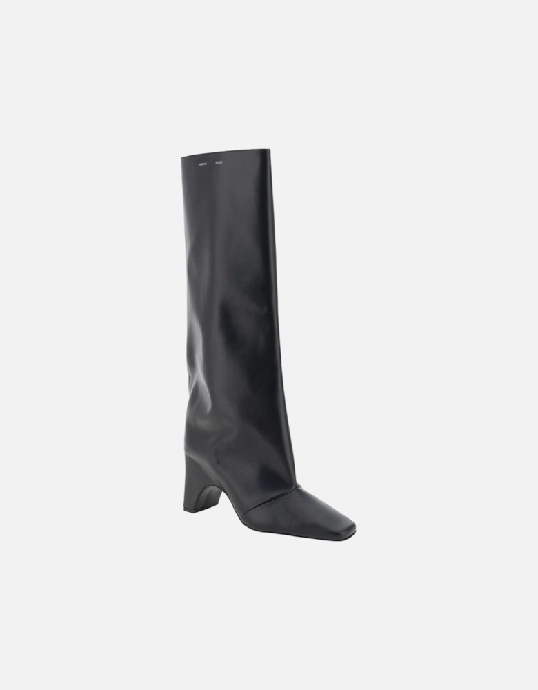 Leather Bridge High Boots with Geometric Heel Women - Black
