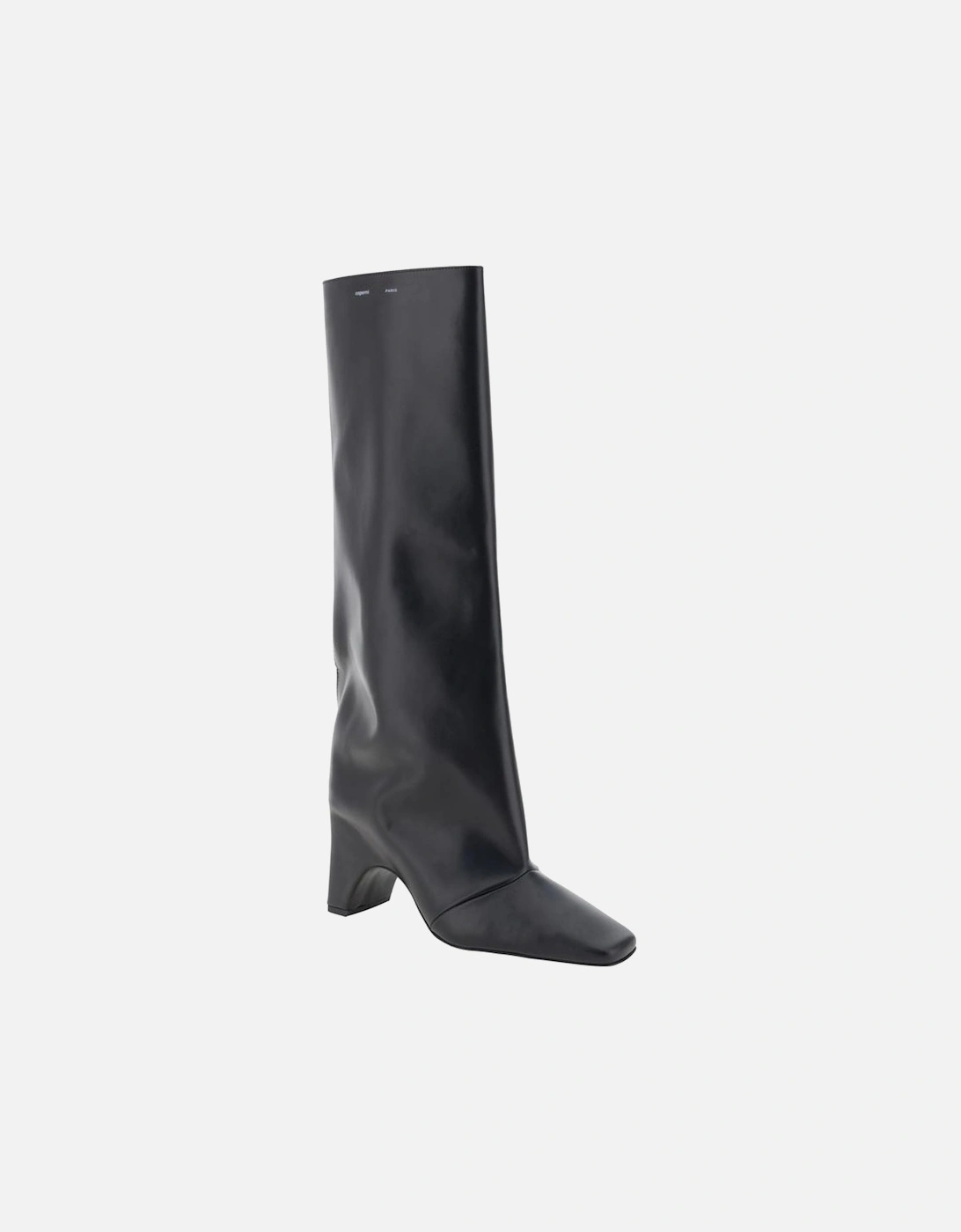 Leather Bridge High Boots with Geometric Heel Women - Black