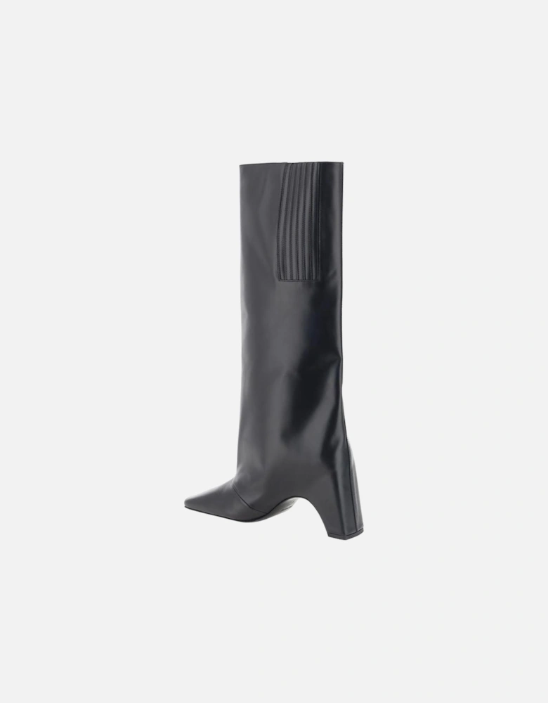 Leather Bridge High Boots with Geometric Heel Women - Black
