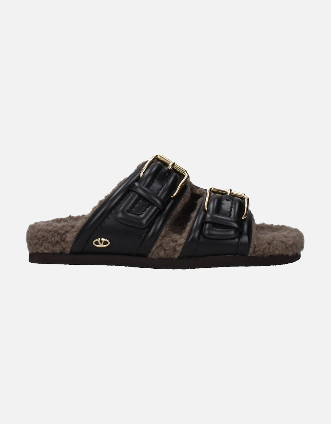 Leather Slippers with Buckle Closure Women - Black Sandals, 6 of 5