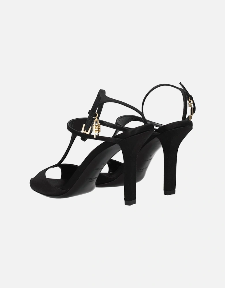Satin High Heel Sandals with Buckle Closure Women - Black
