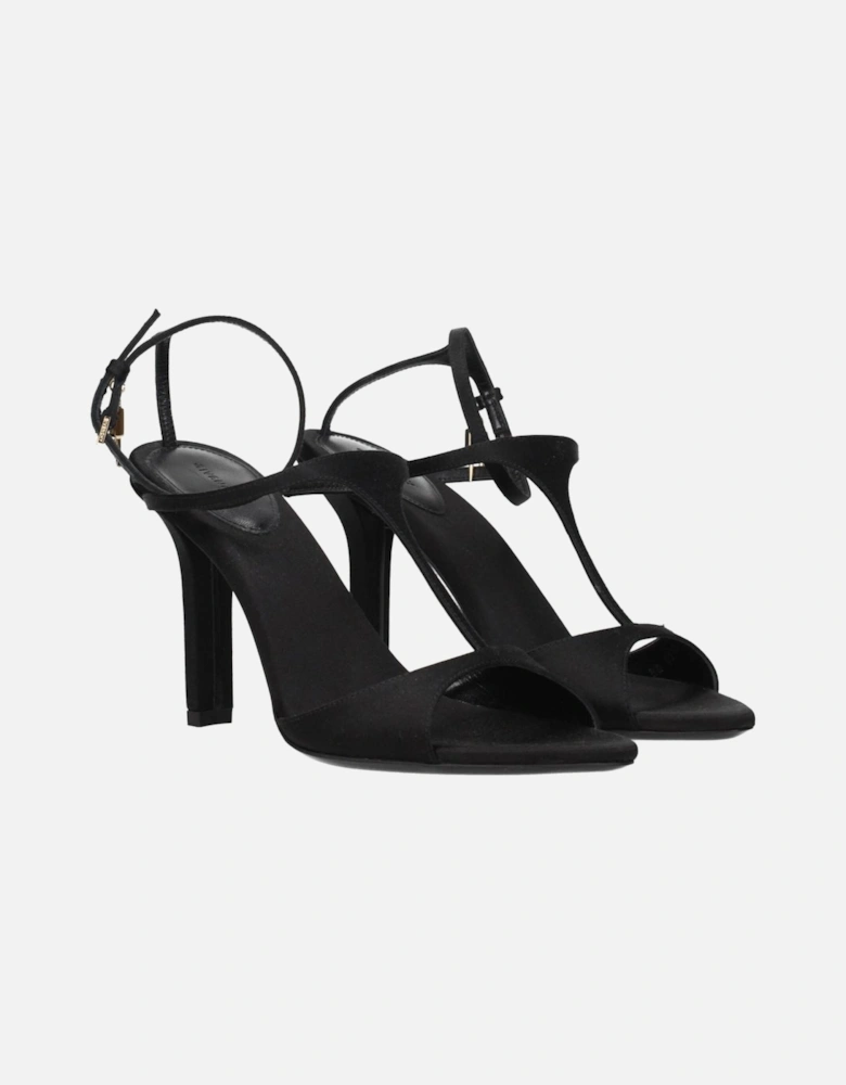 Satin High Heel Sandals with Buckle Closure Women - Black