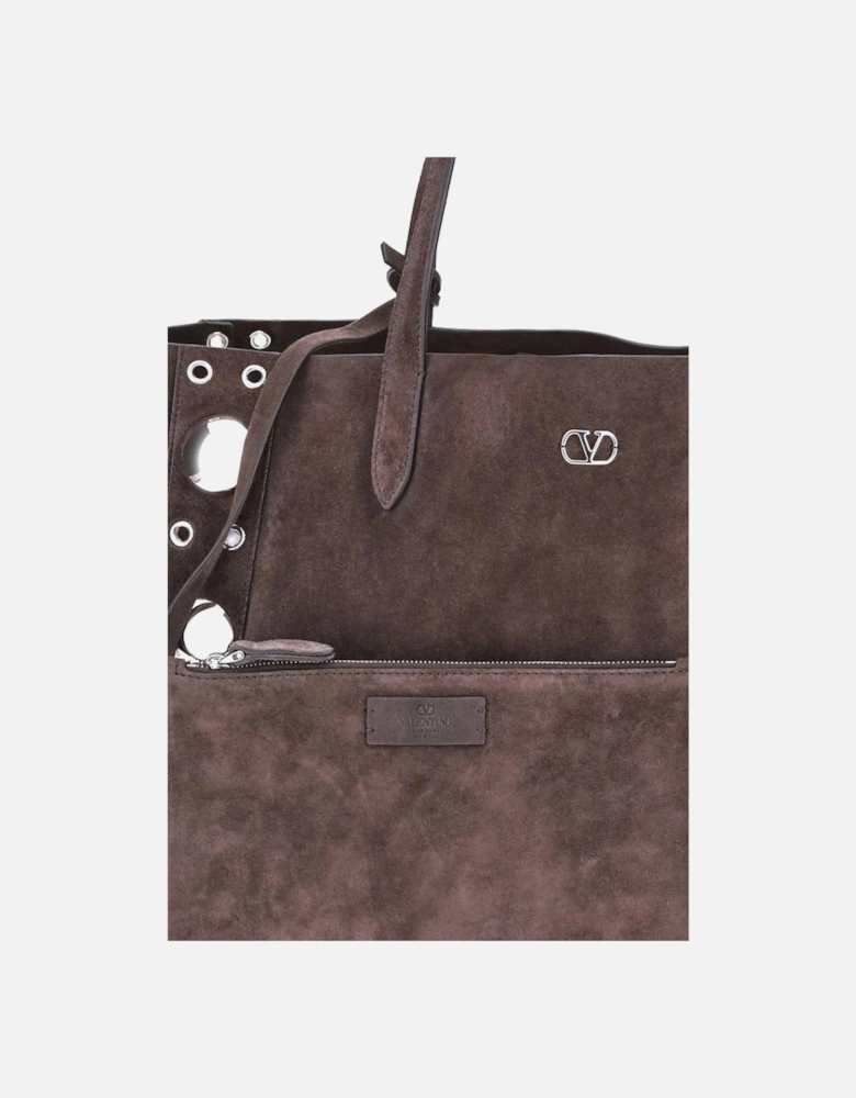 Nellcote Suede Tote Bag with VLogo Plaque Women - Brown Shoulder Bags