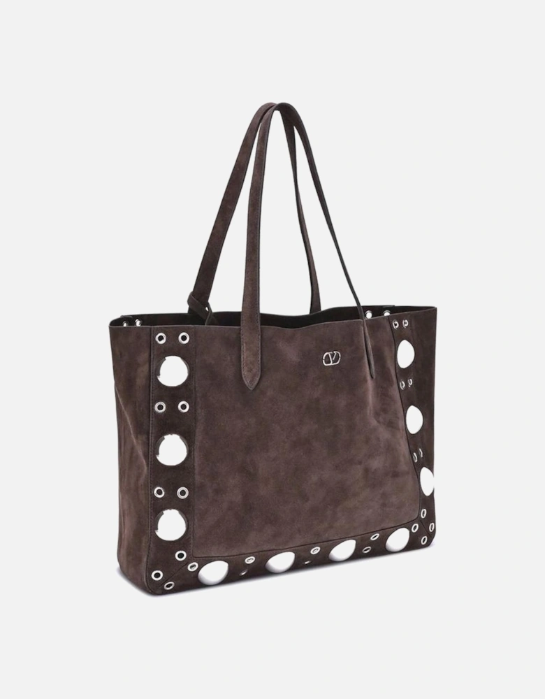 Nellcote Suede Tote Bag with VLogo Plaque Women - Brown Shoulder Bags