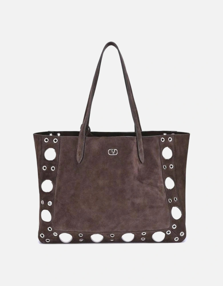 Nellcote Suede Tote Bag with VLogo Plaque Women - Brown Shoulder Bags