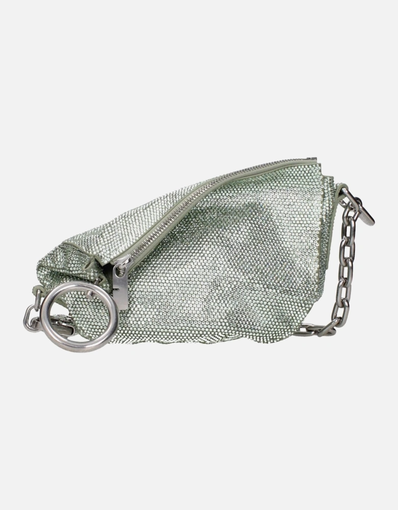 Suede Shoulder Bag with Rhinestones Women - Green