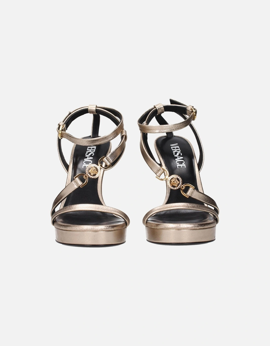 Gold Leather High Heel Sandals with Front Logo Women