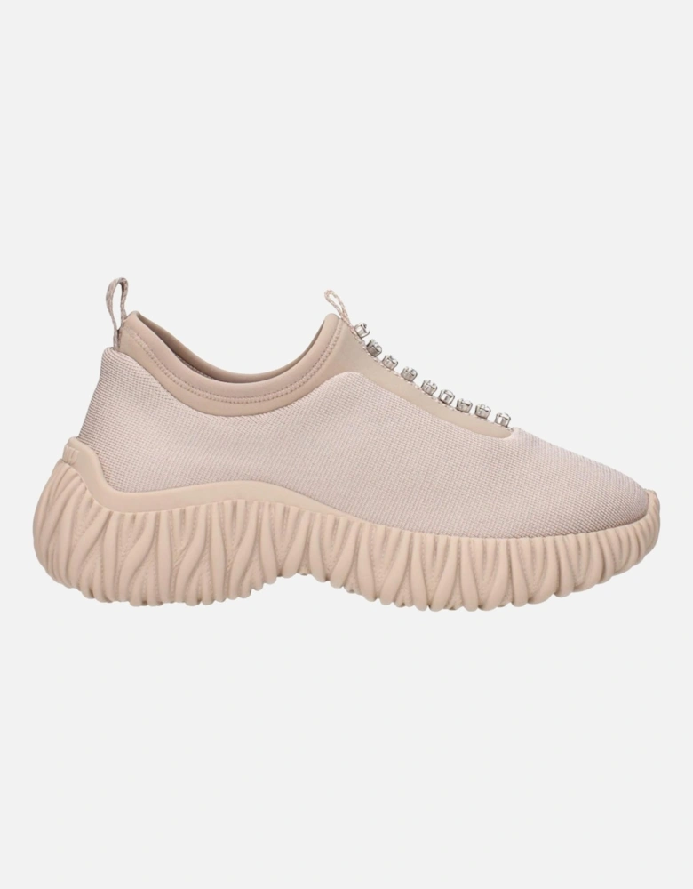 Rhinestone Embellished Casual Sneakers with Back Logo Women - Beige