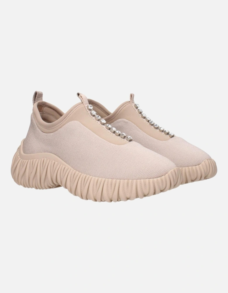 Rhinestone Embellished Casual Sneakers with Back Logo Women - Beige