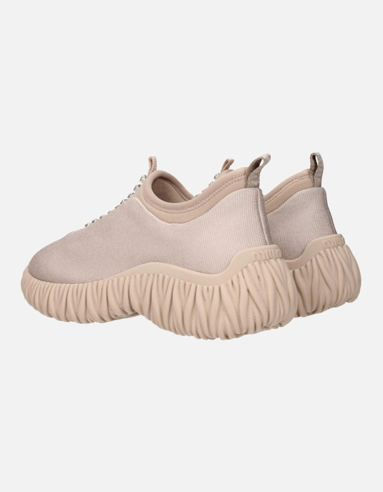 Rhinestone Embellished Casual Sneakers with Back Logo Women - Beige