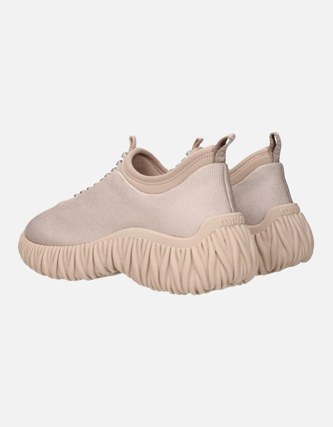 Rhinestone Embellished Casual Sneakers with Back Logo Women - Beige