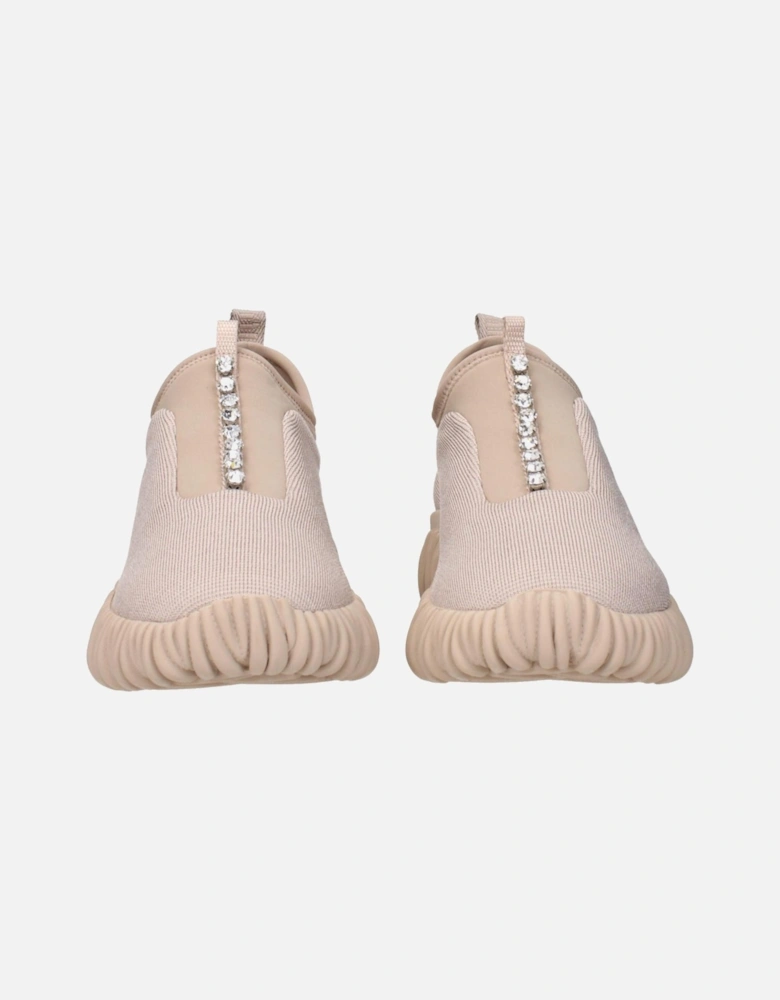 Rhinestone Embellished Casual Sneakers with Back Logo Women - Beige